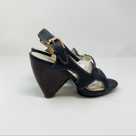 Max Studio Navy Stack Heel Sandal 8.5 - Picture 4 of 8